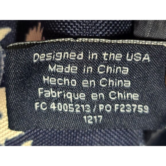 Chaps Navy Blue Floral Tote Bag With Brown Handles & Zipper Closure - Picture 10 of 16